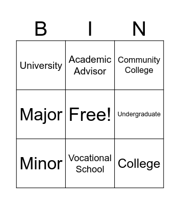 College Readiness Vocabulary Bingo Card