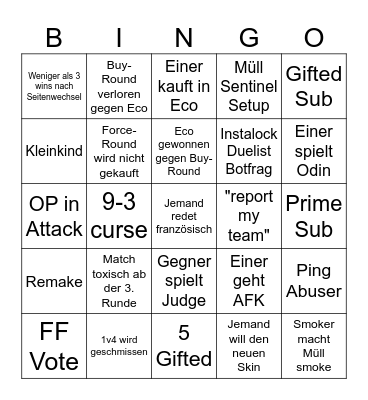 Valorant Bingo Deutsch Bingo Card
