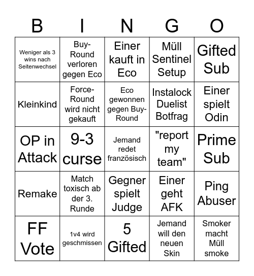 Valorant Bingo Deutsch Bingo Card