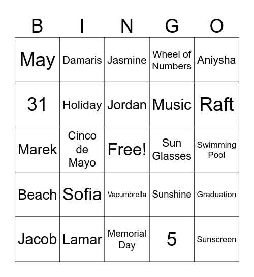 MAY Bingo Card