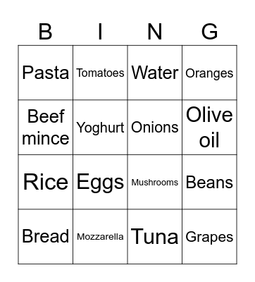 Food Bingo Card