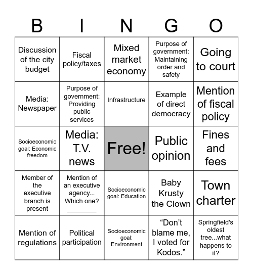 Marge v. Monorail Bingo Card