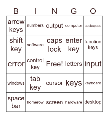 Keyboarding Bingo Card