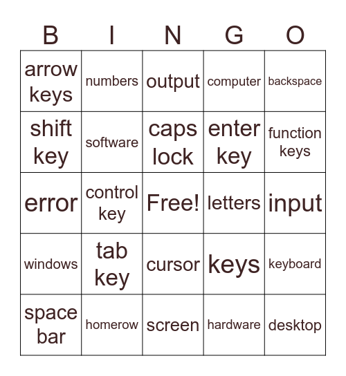 Keyboarding Bingo Card
