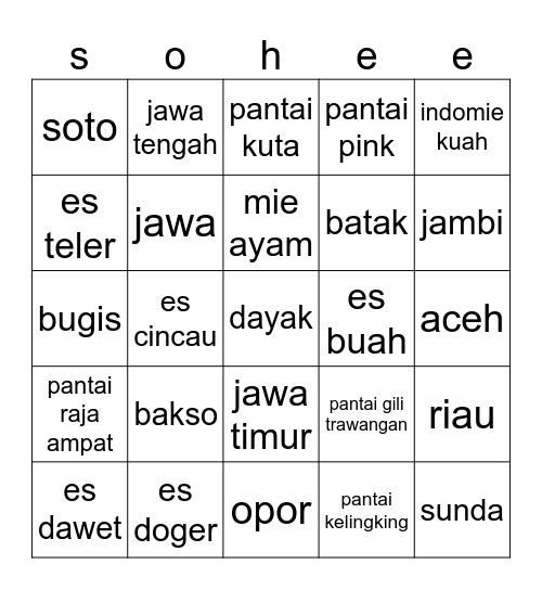 sohee’s bingo Card