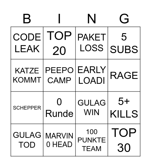 Vey Tourney Bingo Card