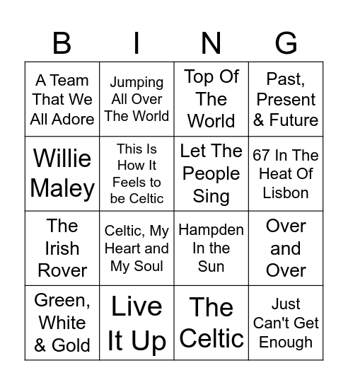 CELTIC SONG Bingo Card