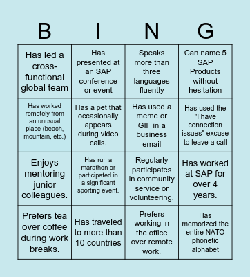OpS Sync Fun Fact Bingo Card
