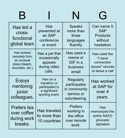 OpS Sync Fun Fact Bingo Card