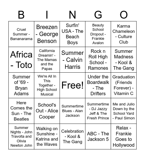Music Bingo Card