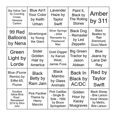 Synesthesia (Colors) Bingo Card