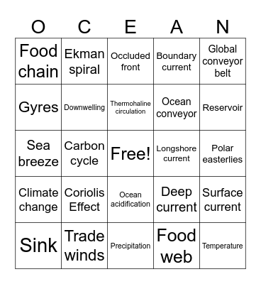 Unit 5 & 6 Vocabulary Bingo Card