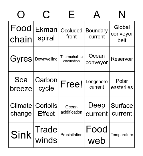 Unit 5 & 6 Vocabulary Bingo Card
