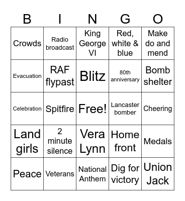 VE day Bingo Card