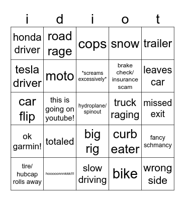 idiots in cars Bingo Card