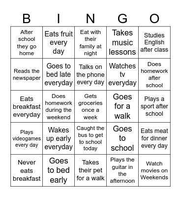 Daily Routines- Find someone who..... Bingo Card