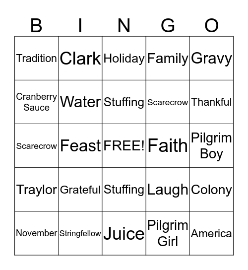 Thanksgiving Bingo Card