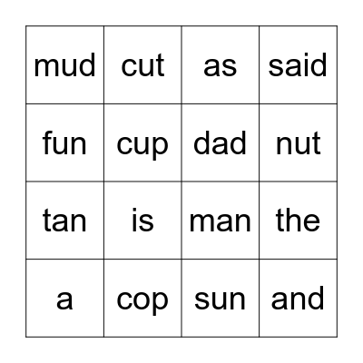CVC Bingo Card