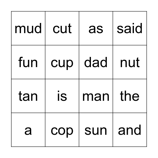 CVC Bingo Card