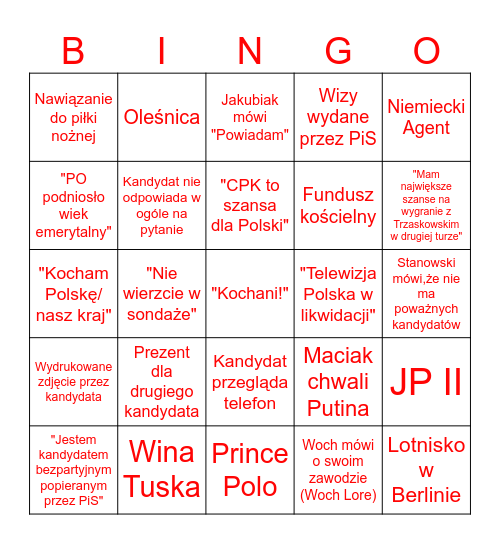 DEBATA TVP Bingo Card
