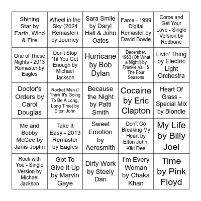 70's Hits Bingo Card