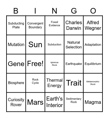 8th Grade Science Bingo Card