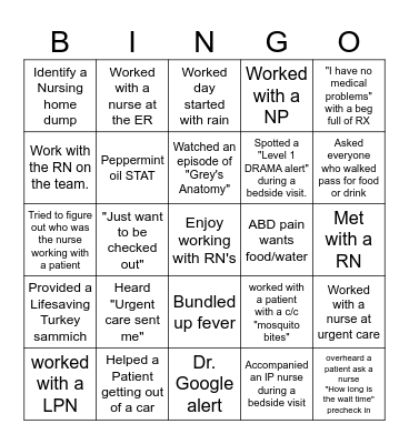 NURSE Bingo Card