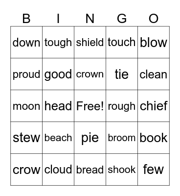 Unpredictable Vowel Teams Bingo Card