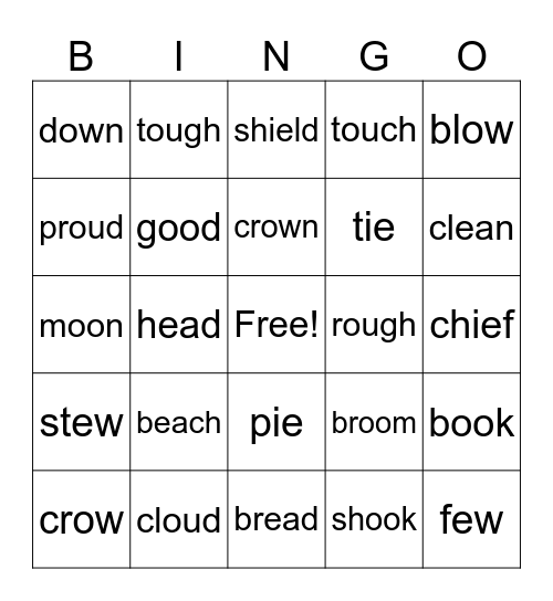 Unpredictable Vowel Teams Bingo Card
