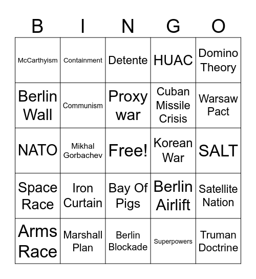 Cold War Bingo Card