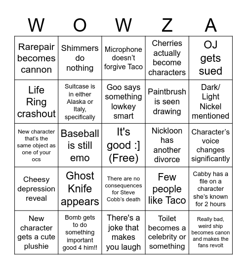 INANIMATE INSANITY SEASON 4 BINGO 2 Bingo Card