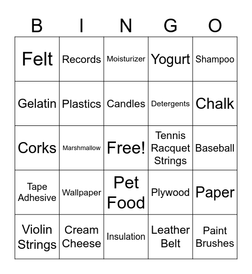 By-Product Bingo Card