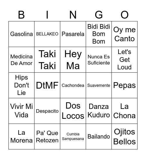 Latin Night Music Bingo #4 Bingo Card