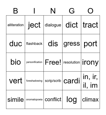WOW 13 - Figurative Language/Lit Terms Bingo Card