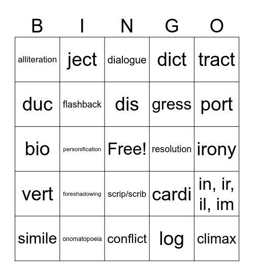 WOW 13 - Figurative Language/Lit Terms Bingo Card