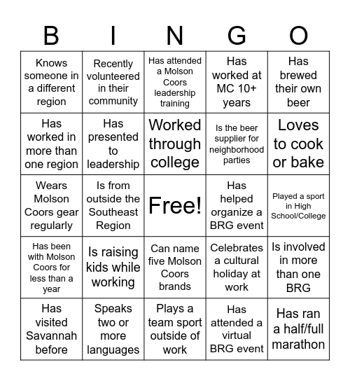 BRG Bingo Card