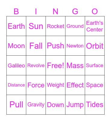 Gravity Bingo Card