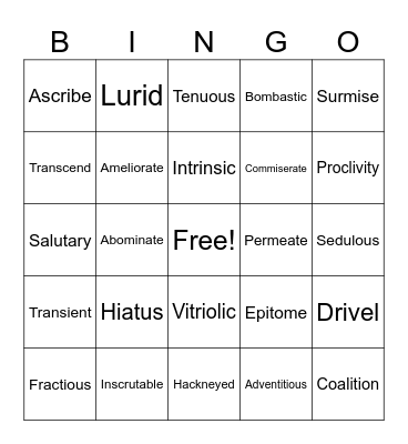 Vocabulary Bingo! Bingo Card