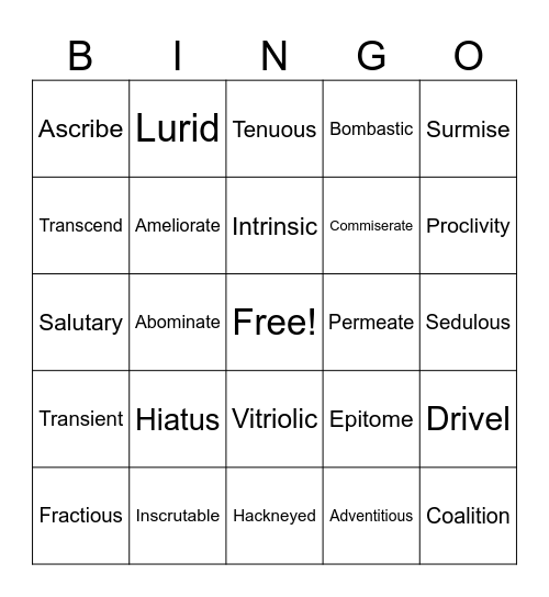 Vocabulary Bingo! Bingo Card