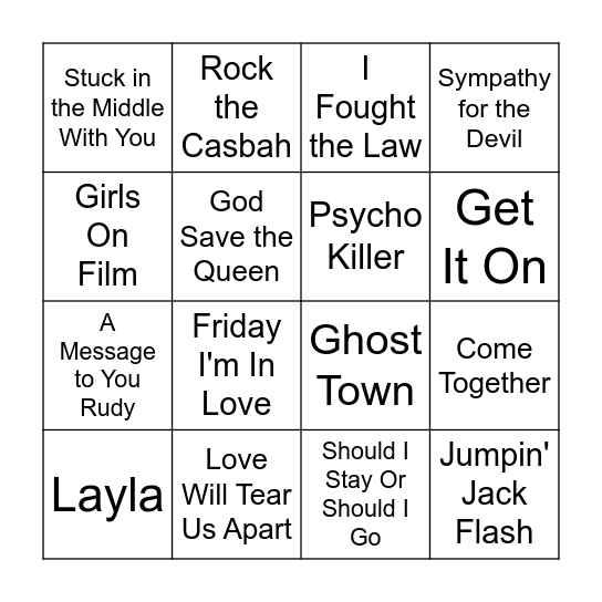 Song (40) Bingo Card