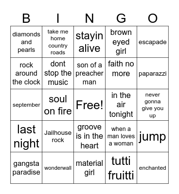 Through the Decades Bingo Card