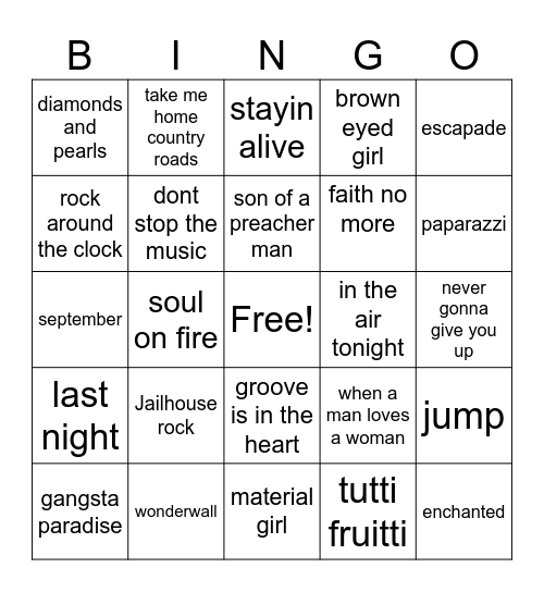 Through the Decades Bingo Card