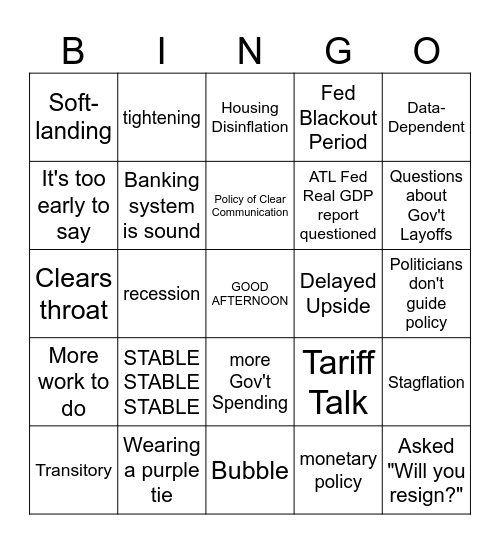 J Powell Bingo Card