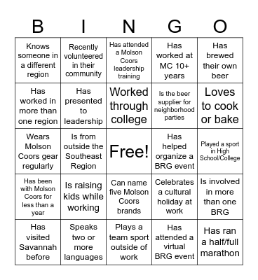 BRG BINGO Card