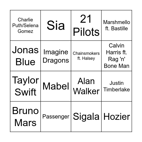 Artist (28) Bingo Card