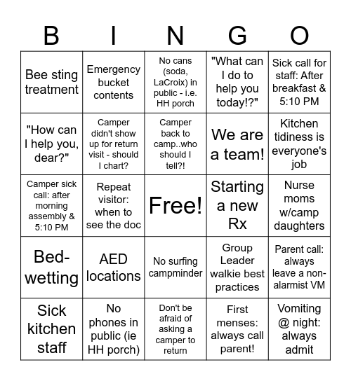 HH Bingo Card