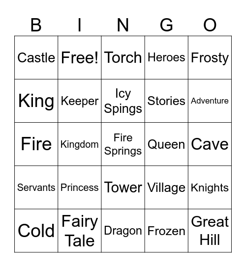 The Princess and the Dragon Bingo Card