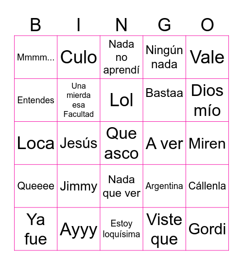 Tamarindo Bingo Card