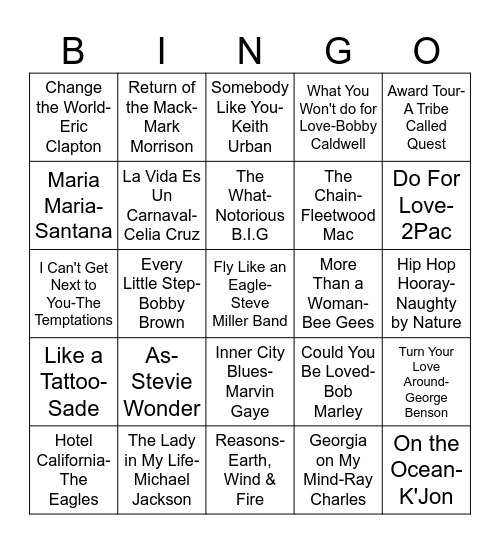 Music Bingo Card