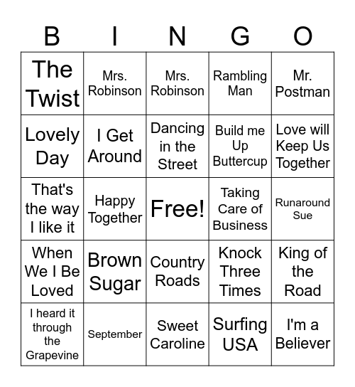 Swinging 60's and 70's Bingo Card